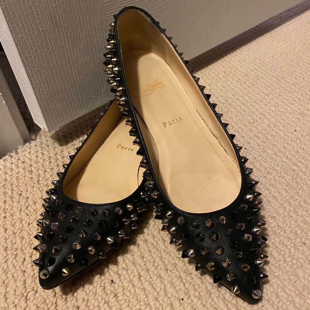 CHRISTIAN LOUBOUTIN Size 39 8.5 Black Spike Flats